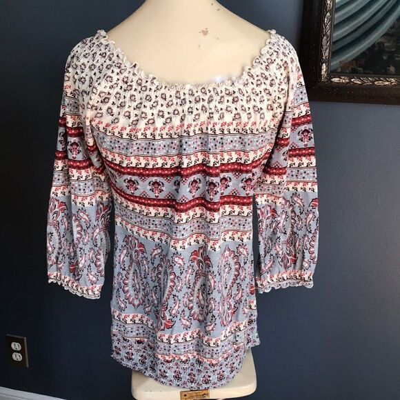 Lucky Brand boho style gray/brown/red print top XS - Picture 5 of 8